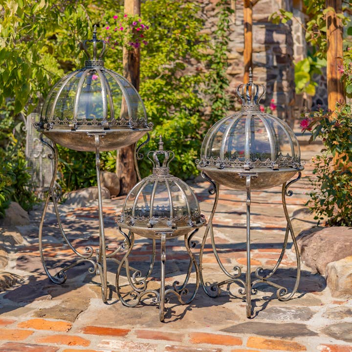 Glass Dome Terrariums with Iron Stands in Gold/Silver for wholesale by Zaer Ltd. International