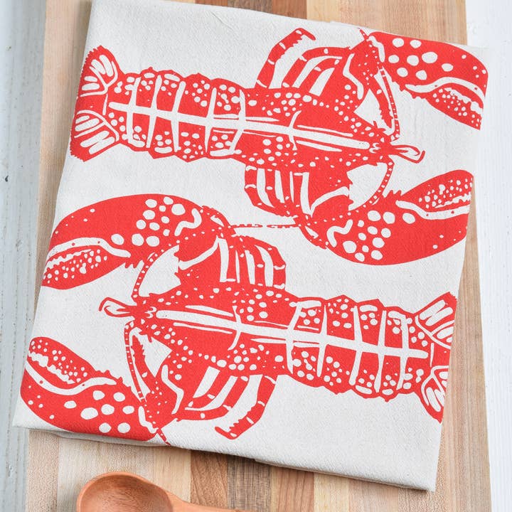 Hearth and Harrow - Wholesale Tea Towel - Double Lobster Tea Towel in Red - Nautical Gifts - Handmade