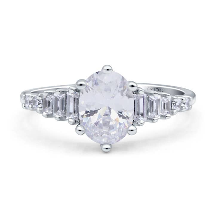 Vintage Style Oval Baguette Simulated Cubic Zirconia Bridal Wedding Engagement Ring for wholesale by Blue Apple Imports