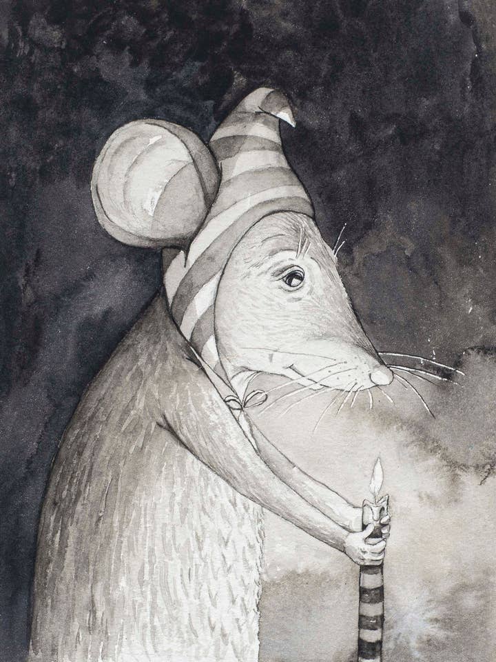 Impression Giclée Aquarelle Monochrome Souris 11"x14" pour la vente par Katie Crawford Art