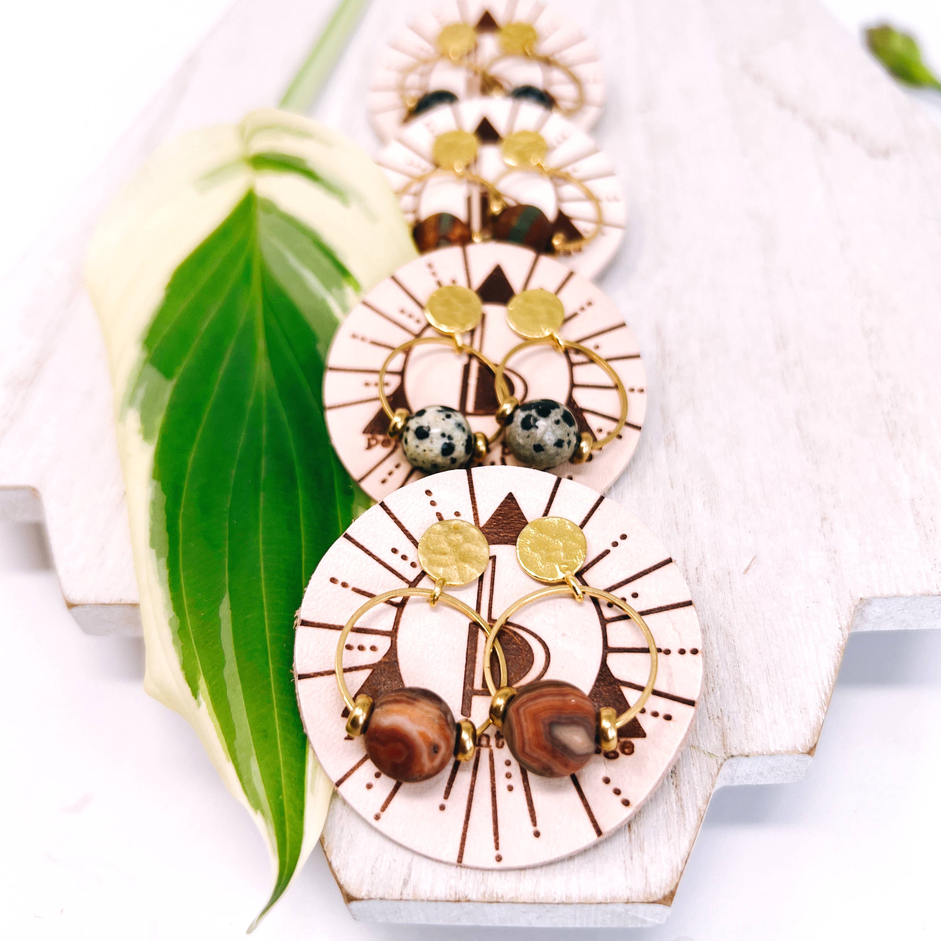 Permanent Baggage - Wholesale Dangle Earrings - Small Brass Post Earring With Hoop & Semi-Precious Stones12