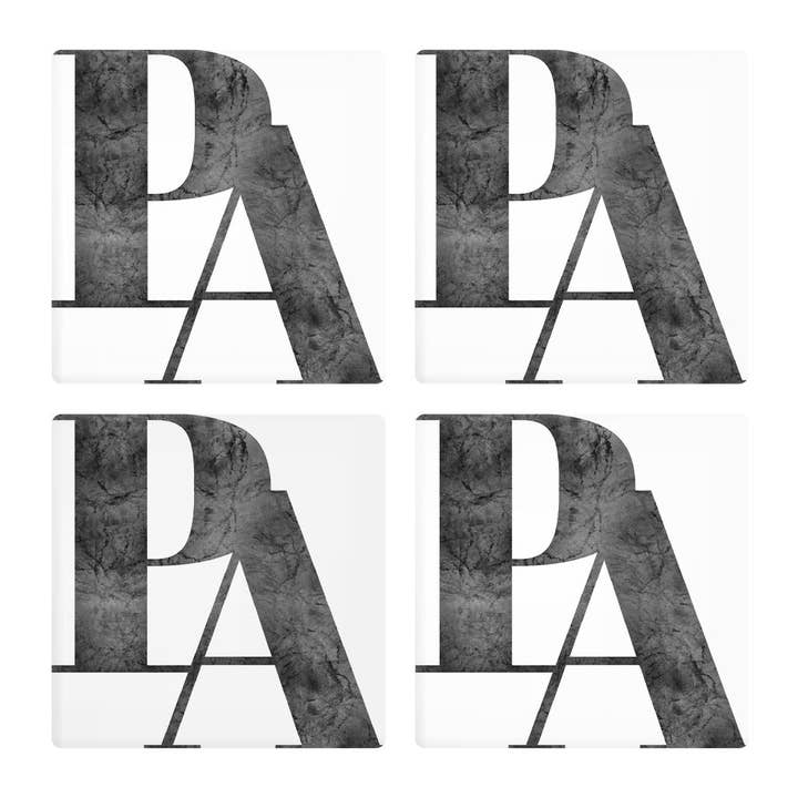 Minimalistic B&W Pennsylvania White Initials | Absorbent Coasters | Set of 4 | Min 2 for wholesale by Love Local