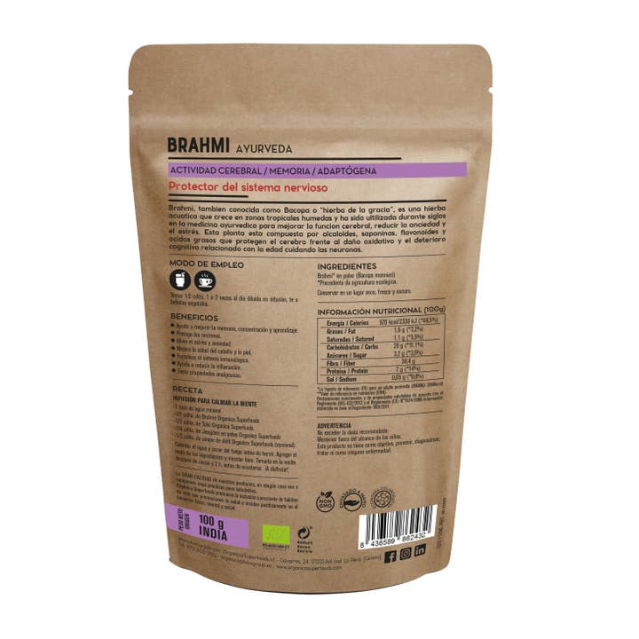 Orgánica Superfoods SL - Wholesale Protein/Superfood Powder - Brahmi Organic Powder - 100g1
