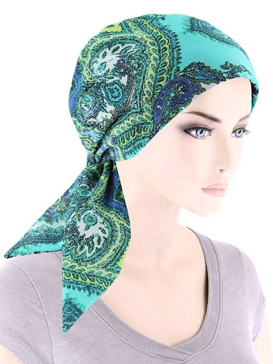 Écharpe Chemo Fashion Green Paisley pour la vente par Turban Plus