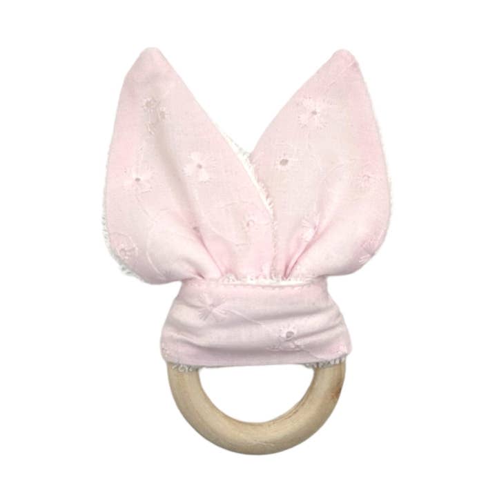 Anel de Dentida Bordado Rosa/Idéia de Presente de Bebê com Mente em Madeira por atacado de Jolly Bundles