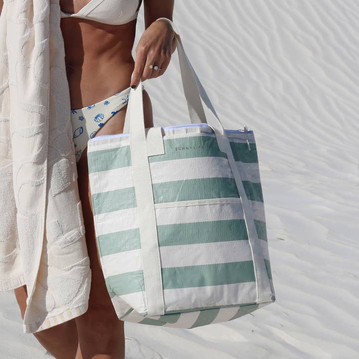 Light Cooler Tote La Palma Sage Stripe for wholesale by Sunnylife