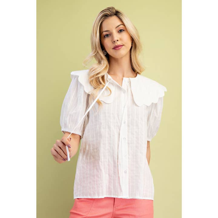 Short Sleeve Blouse Top w_Peter Pan Collar for wholesale by BNS
