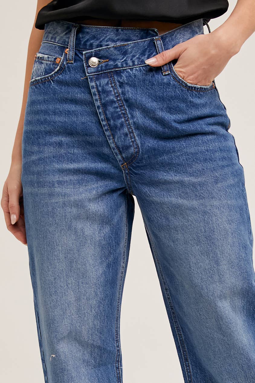 Bluivy - Wholesale Jeans - Women's - DENIM ASYMMETRICAL WAIST STRAIGHT LEG JEANS12