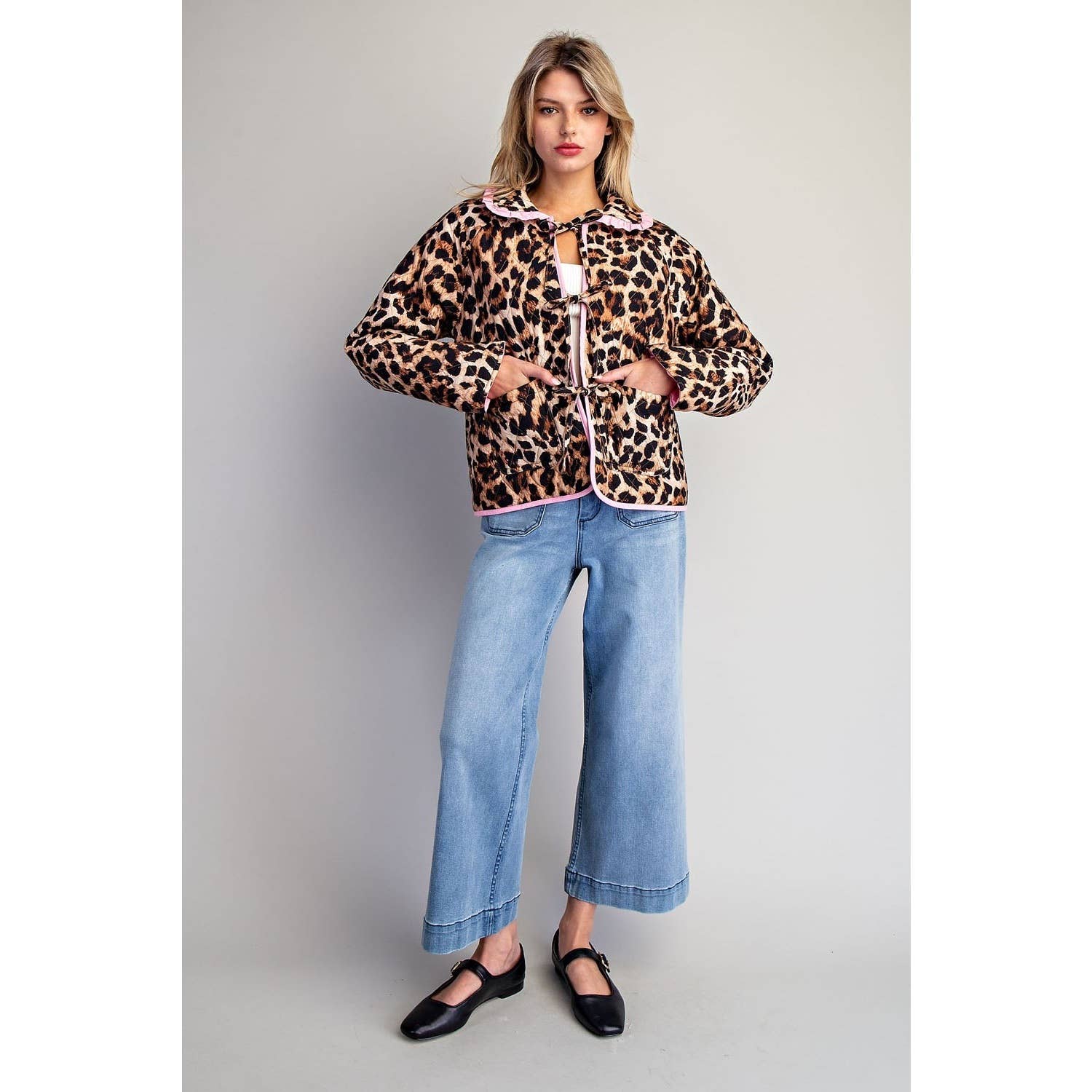 BROWN  Leopard Quilted Jacket for wholesale on Faire5