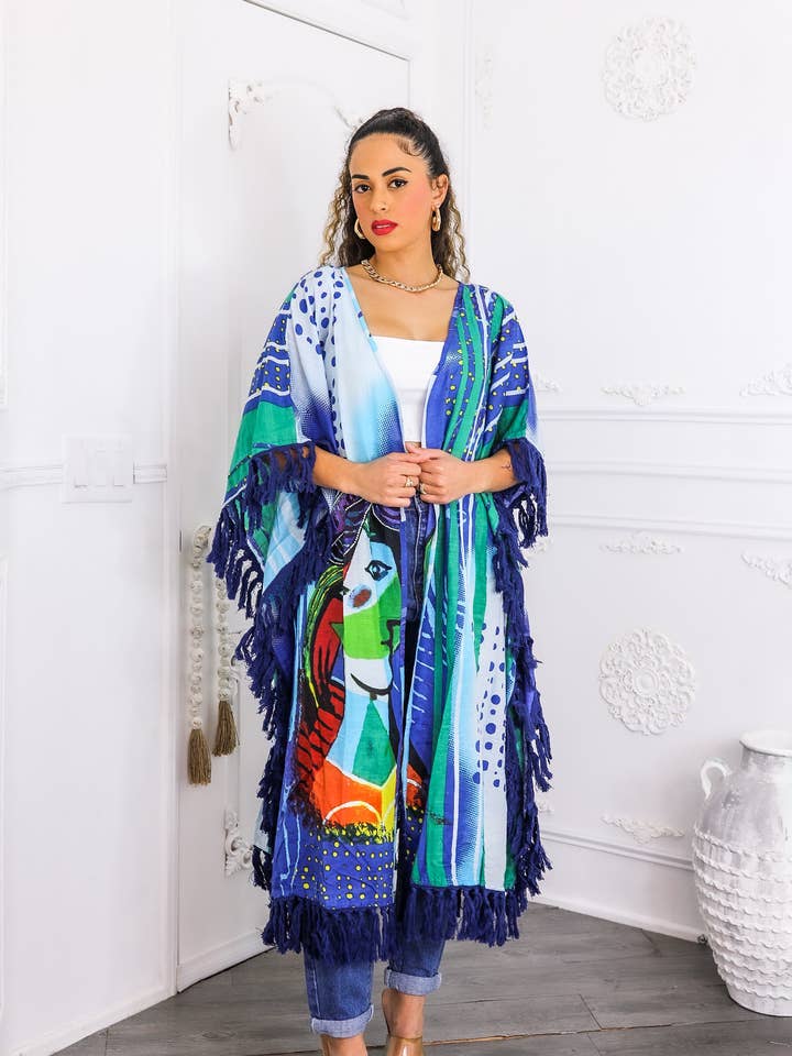 Art Revealed Fringe Kimono for wholesale by SurelyMine