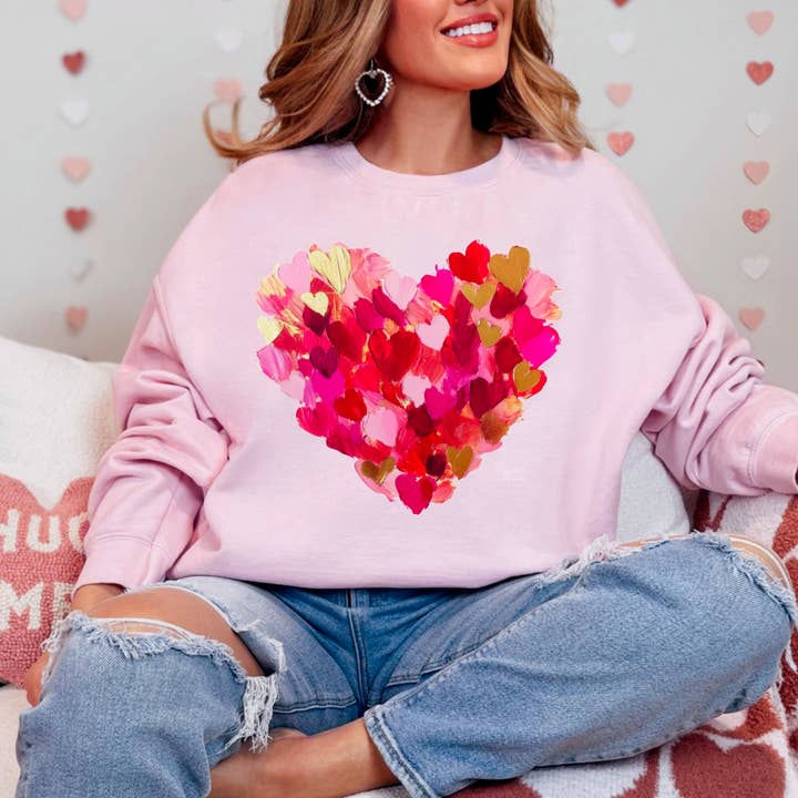 Watercolor Brushstroke Heart Sweatshirt Valentine’s Day for wholesale by Gia Gifts Boutique