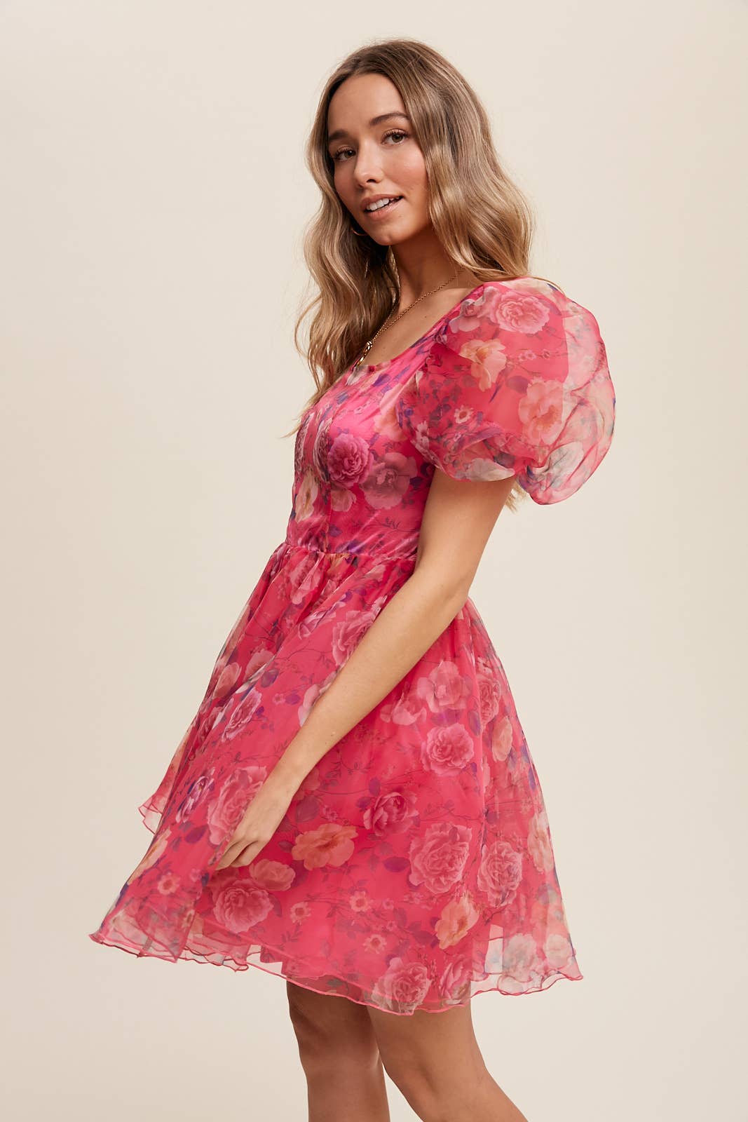 Listicle - Wholesale Dress - Women's - Floral Puff Sleeve Organza Mini Dress31