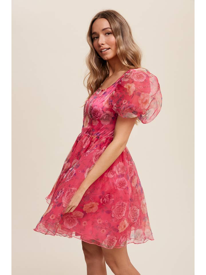 Listicle - Wholesale Dress - Women's - Floral Puff Sleeve Organza Mini Dress31