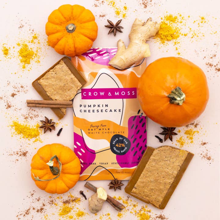 Crow & Moss Chocolate – Barra de chocolate por atacado – Cheesecake de Abóbora Aveia Mylk Chocolate Branco 42% - Caixa de 12