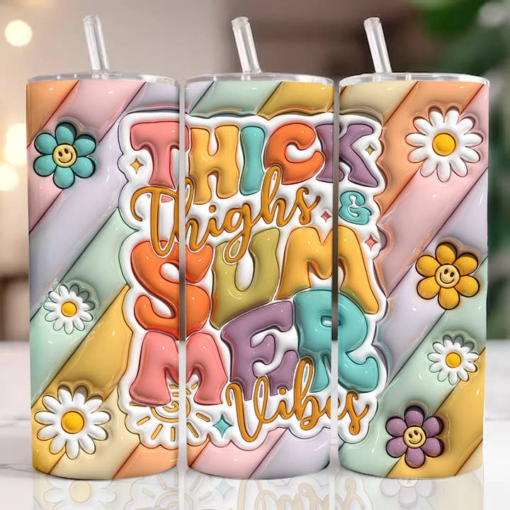 Thick Thighs Summer Vibes Skinny Tumbler- 3D Illusion for wholesale by The Tiny Closet