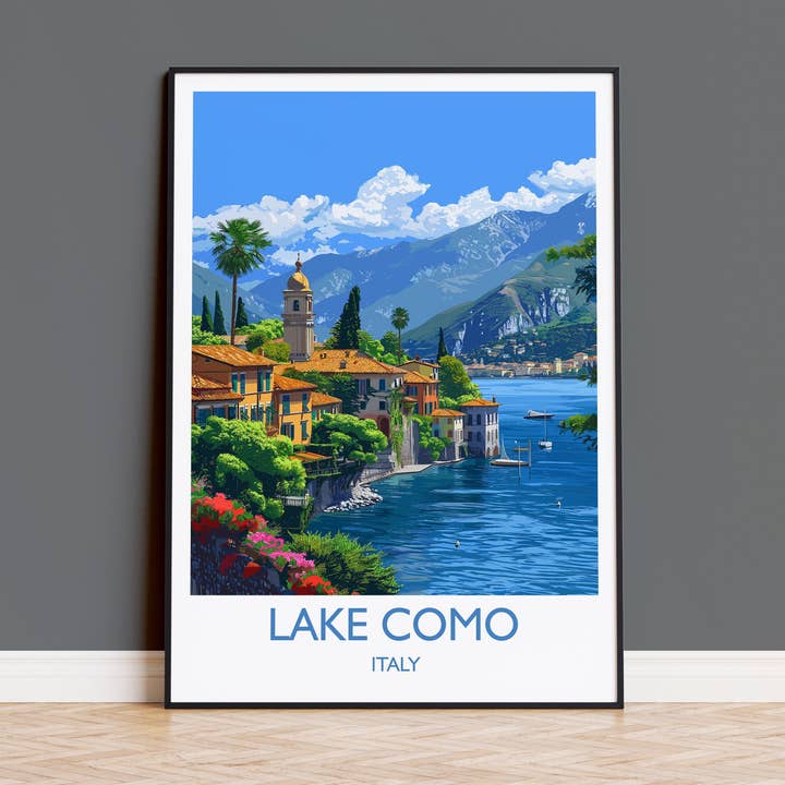 Lake Como Travel Poster Wall Art, Travel Print of Lake Como, Lake Como Art Lovers Gift, Italy, Italian Lakes Art Gift for wholesale by NQ Media Designs