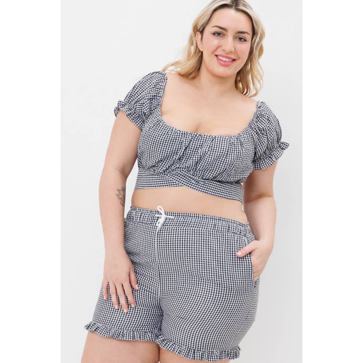 Sweet Generis - Wholesale Shorts - Women's - RUFFLED GINGHAM SHORTS WITH TIE15