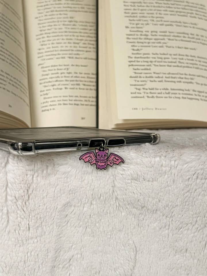 Purple Bat Kindle Charm, USB-C Dust Plug for wholesale by Little Turkey Shoppe