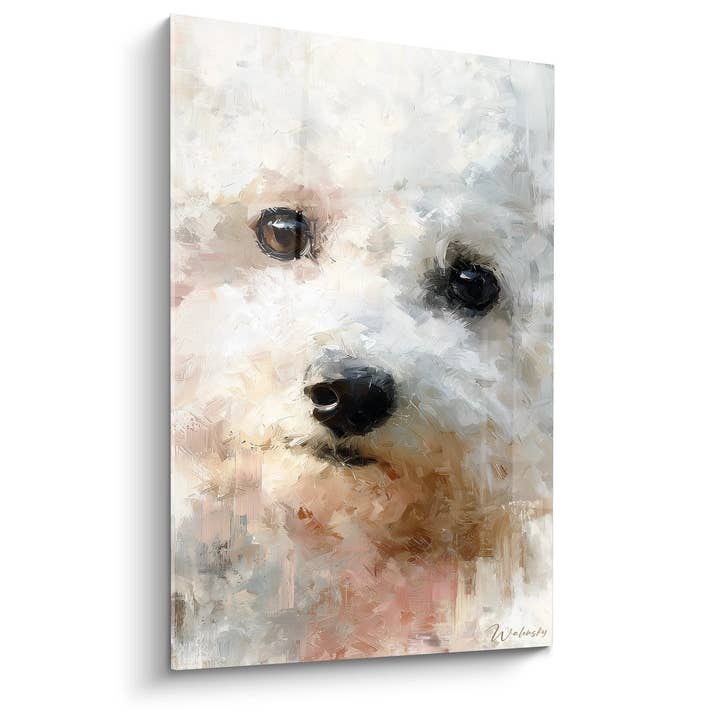 Tableau Portrait Bichon Frisé aux Tons Poudrés - Douceur Pastel - Edition Bichon Frisé pour la vente par Walensky