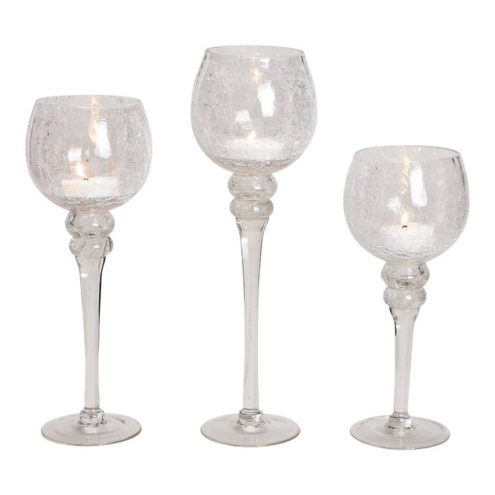 Conjunto de Lanternas de Vidro Taça Cracking claro 30, 35, 40cm x Ø13cm 3 peças por atacado de Wurm