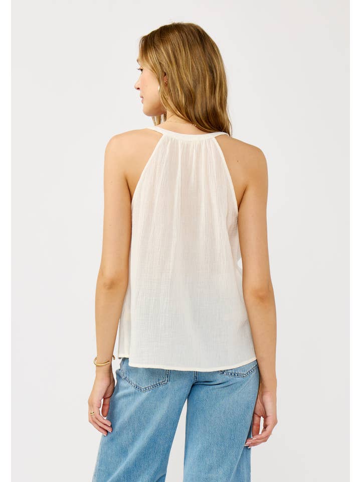 Natural Wine Embroidered Halter Neck Button-Down Tank for wholesale on Faire2