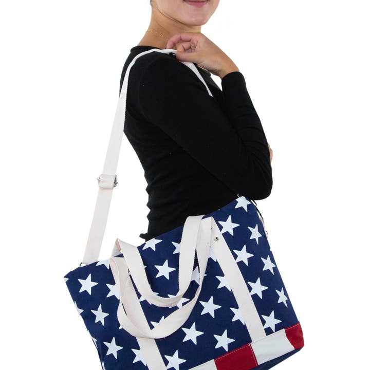 COMECO INC - Wholesale Tote Bag - Women's - Stars and Stripes USA Flag Canvas Tote Bag5
