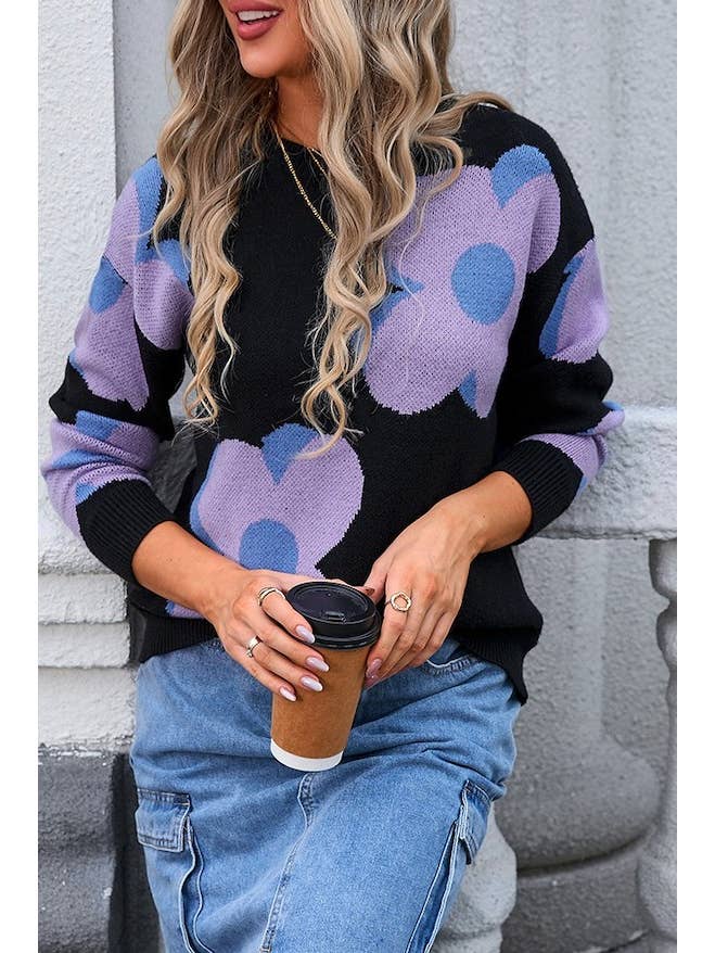 Miss Sparkling - Wholesale Knit Sweater - Women's - Big flower knit sweaterÂ