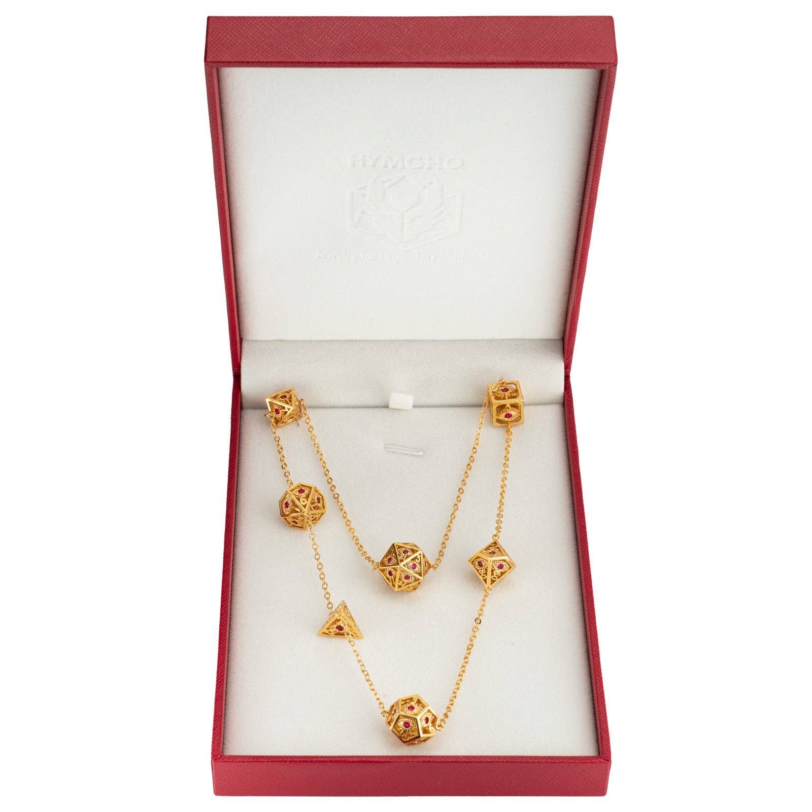 Hymgho Premium Dice - Wholesale Pendant/Charm Necklace - Dragon's Eye 7-die Necklace - Gold with Ruby Red Gems1