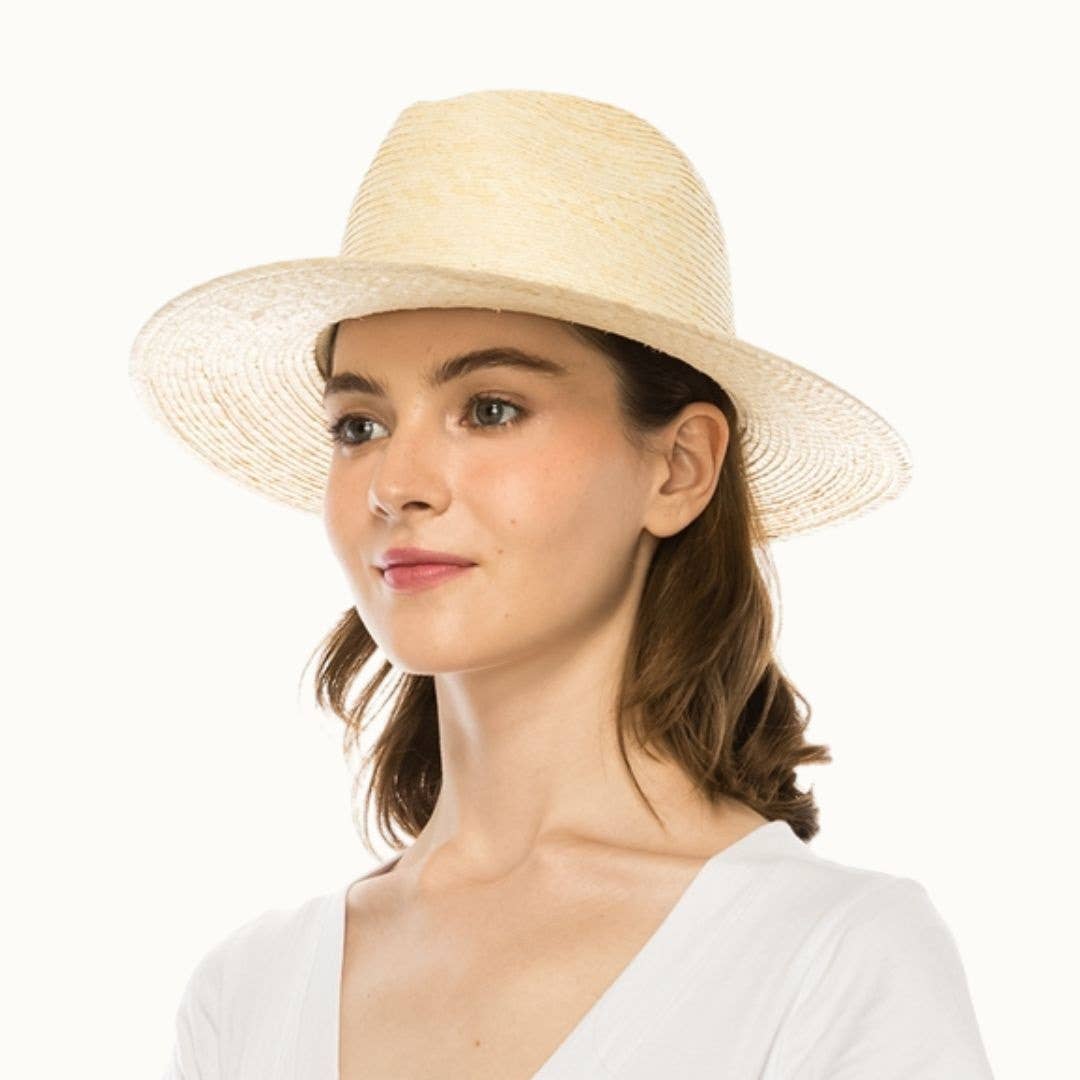Olive & Pique - Wholesale Straw Hat - Women's - Palm Leaf Flat Brim Panama Straw Hat, UPF 50+6