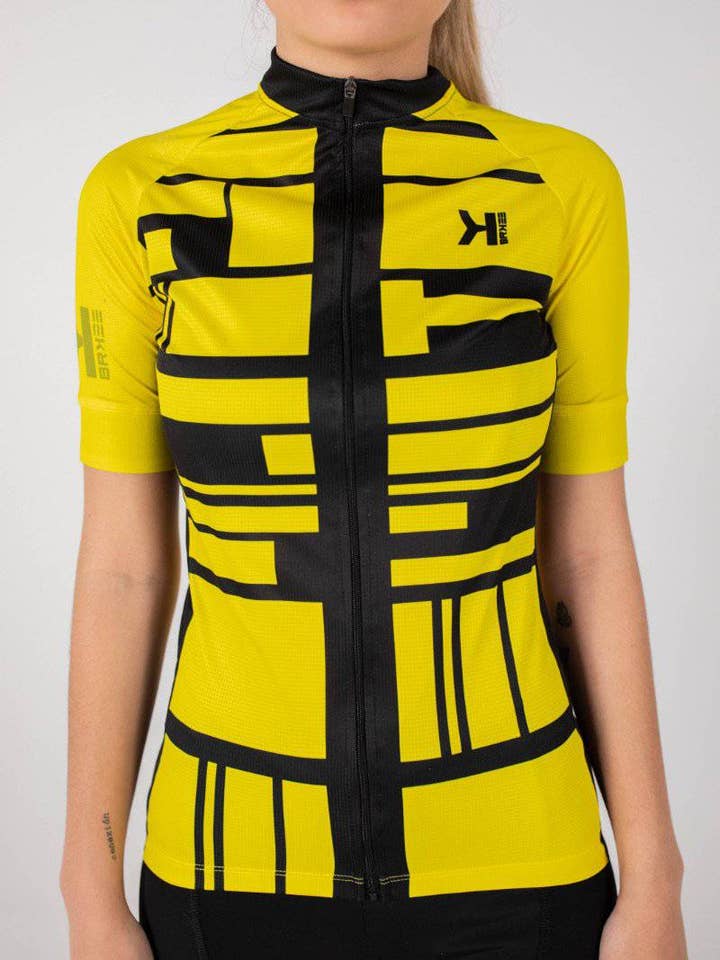 ELITE GEOMETRISCHE GELE TRUI MET KORTE MOUWEN VOOR DAMES voor wholesale door BRK23