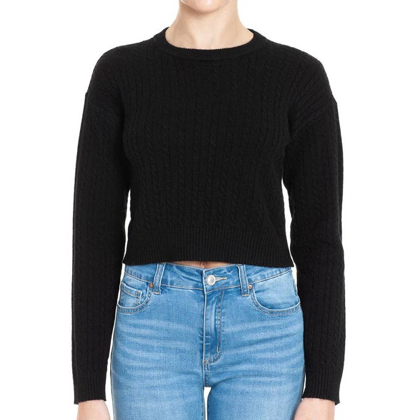 FREEZIA - Wholesale Knit Sweater - Women's - CABLE KNIT CROP SWEATER-F755462