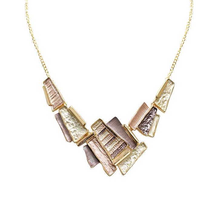 AMORINO SRL - Wholesale Bib Necklace - IRREGULAR ENAMEL TRAPEZE NECKLACE - SW241008A359