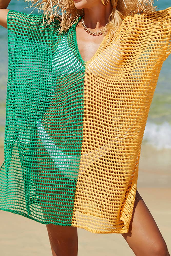 UNISHE - Wholesale Swim Cover Up - Women's - Color Block Hollow Out Beach Cover Up JYYS1426