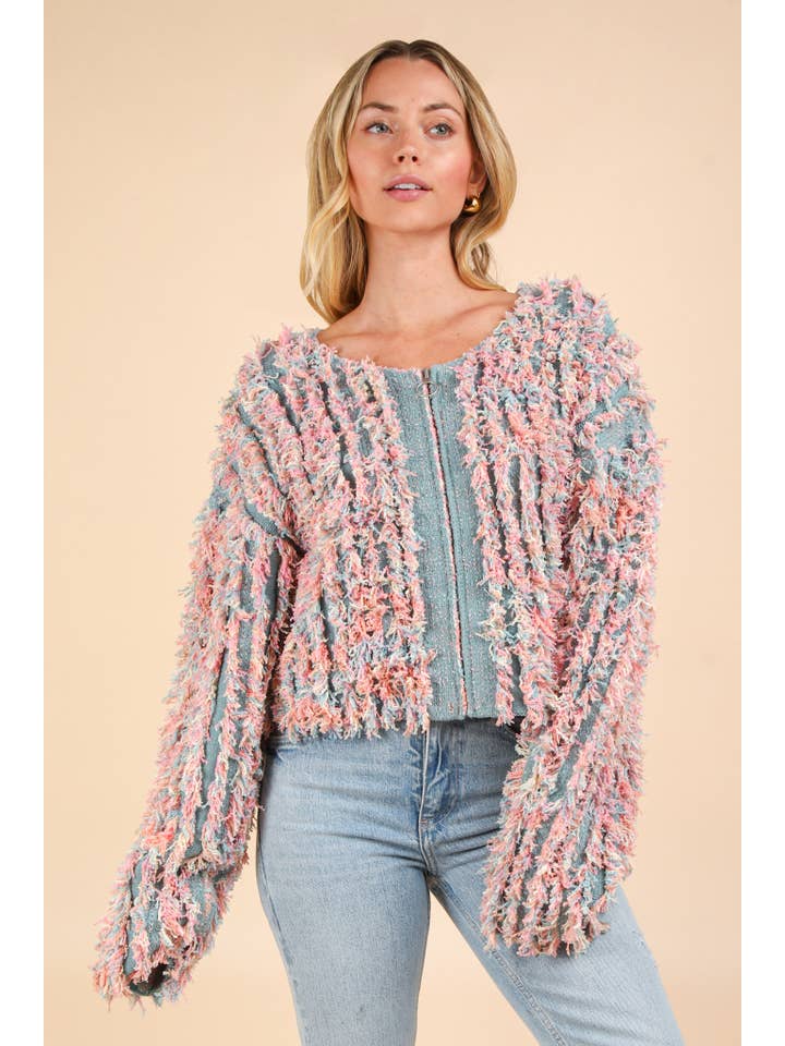 VERY J - Wholesale Jacket - Women's - 12W3077N-Soft Shaggy Yarn Knit Sweater Holiday Jacket