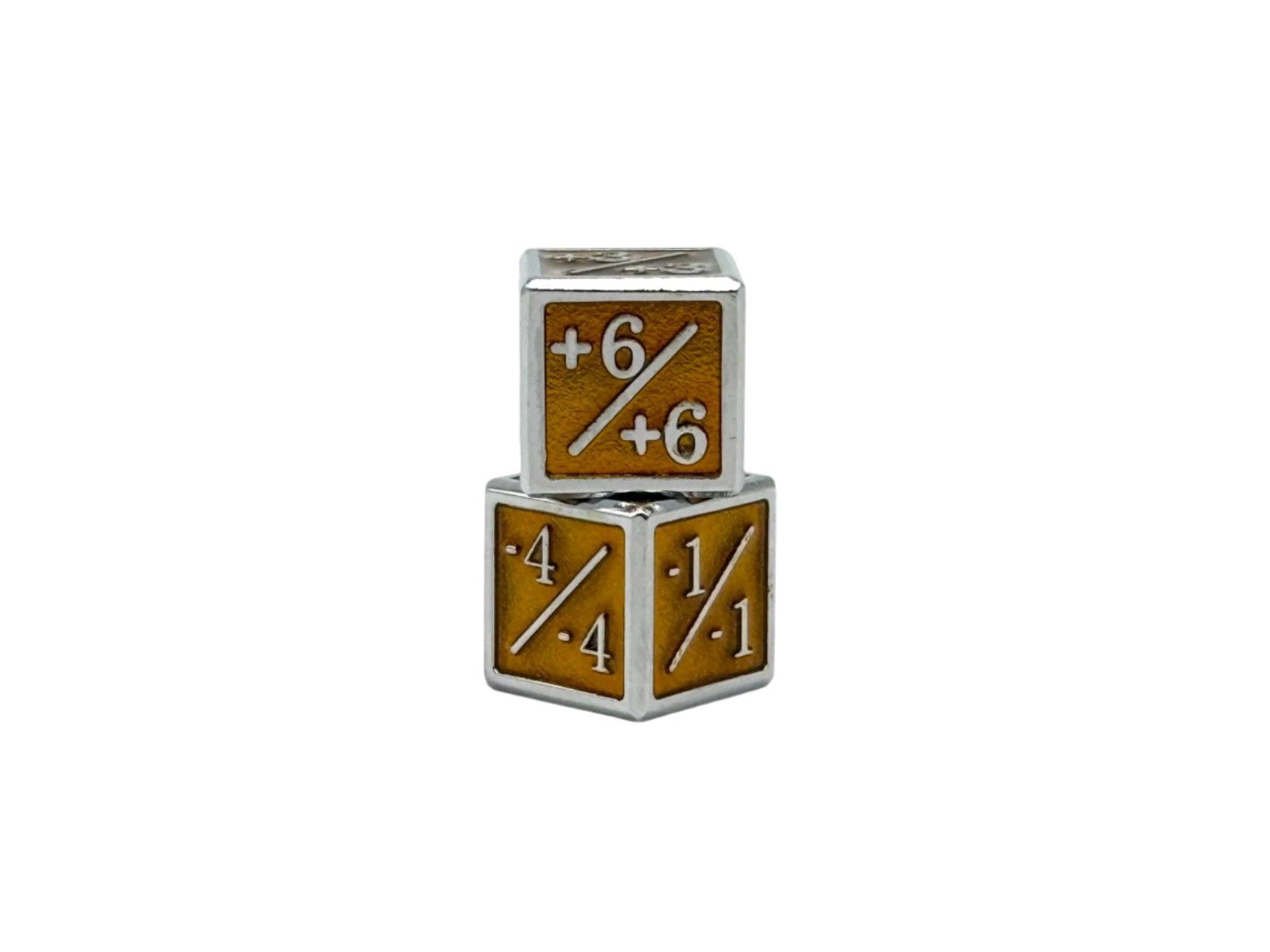 Norse Foundry - Wholesale Dice - 1/+1 & -1/-1 D6 Yellow Pack of 6 CCG Metal Dice2