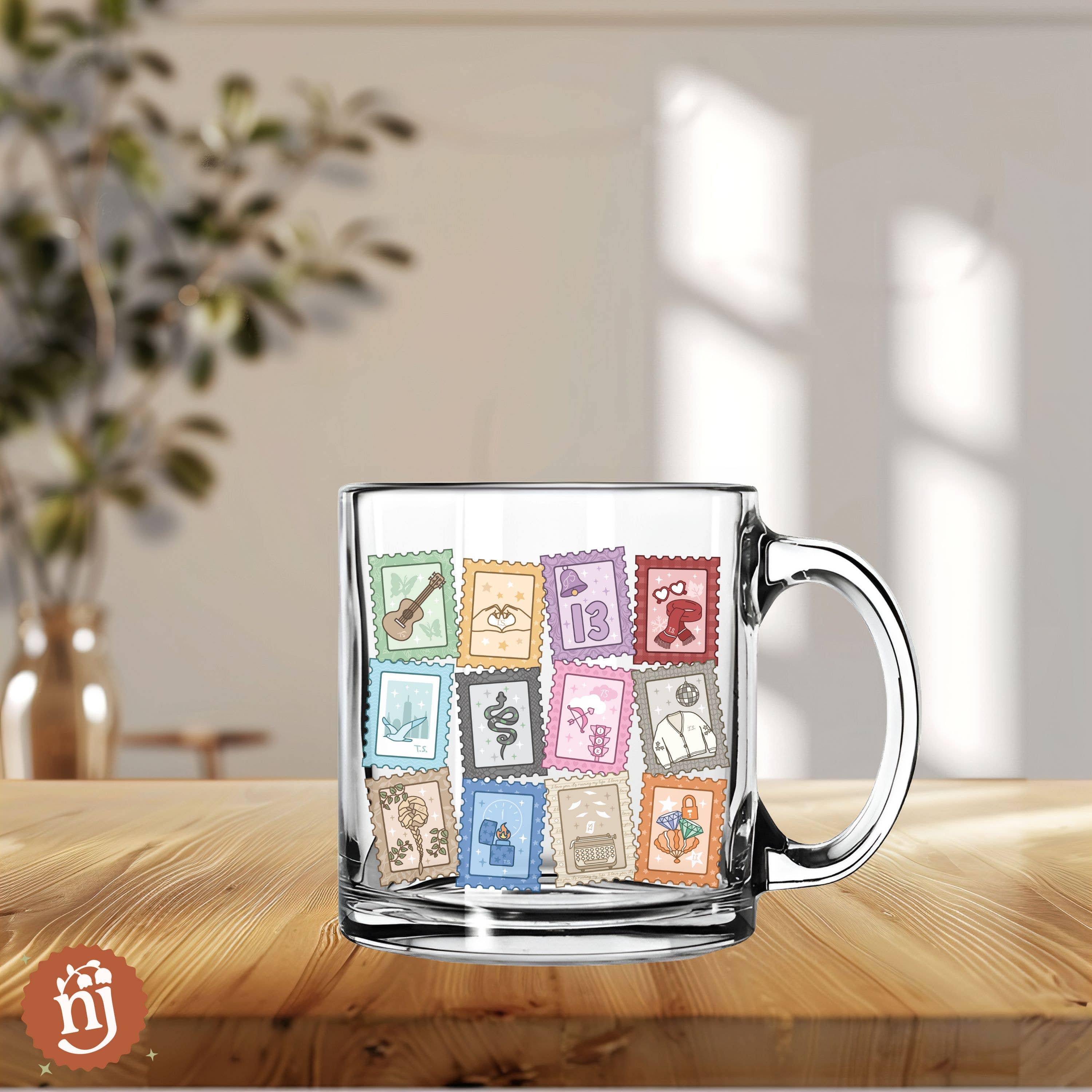 Nearly June Design Co - Wholesale Coffee Mug - Eras Inspired Stamps Glass Mug4