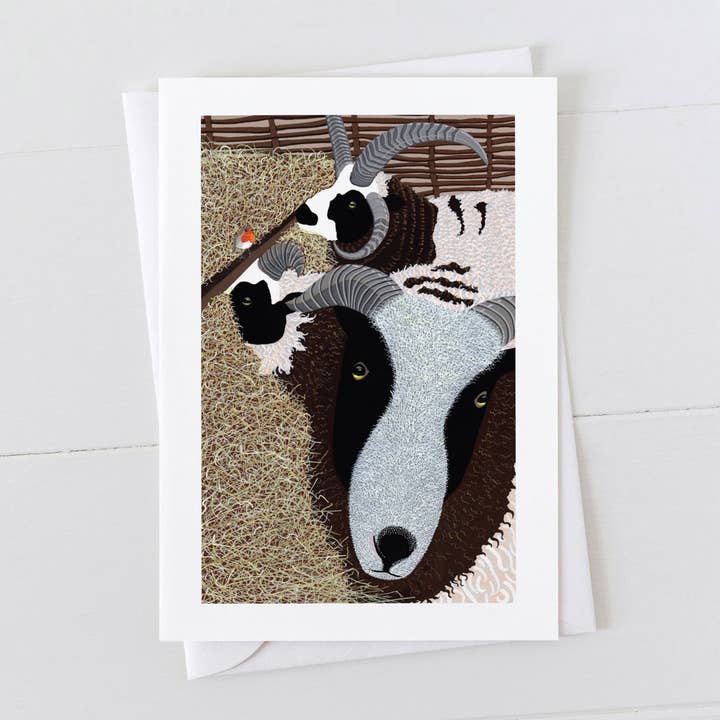 Jacob Sheep With Hay Card for wholesale by Bird the Artist