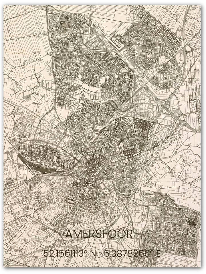 Wooden wall decoration citymap Amersfoort for wholesale by Brandthout.