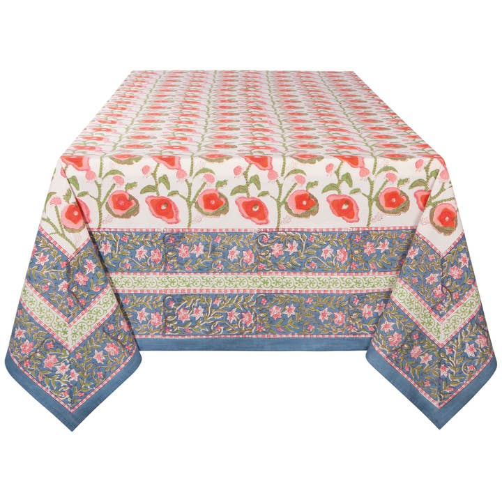 Poppy Block Print Tablecloth 90 x 60 Inches for wholesale by Danica Brands