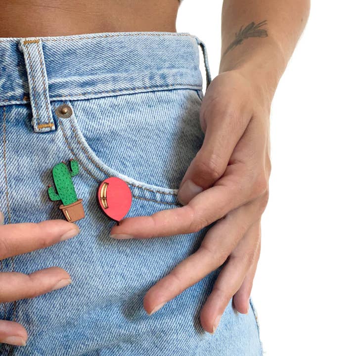 Pair Of Pins: Cactus And Balloon for wholesale by Poppin' Tags Design