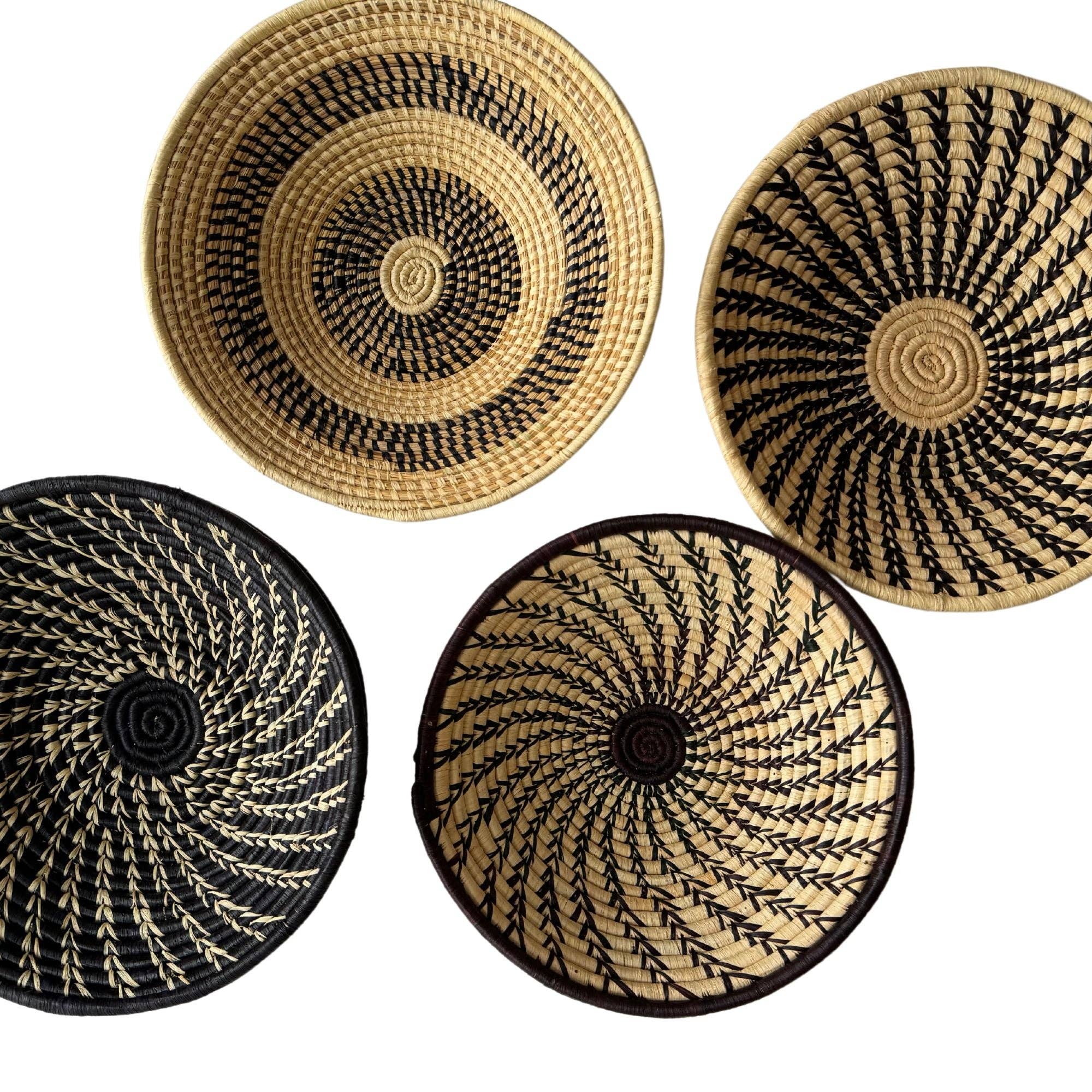 Global Crafts - Vente Paniers - Panier tressé en sisal motif spirale naturel/noir – designs variés4