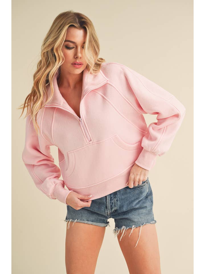 AEMI + CO - Wholesale Sweatshirt – Women's - 950CK Dove Funnel Neck Half Zip 618