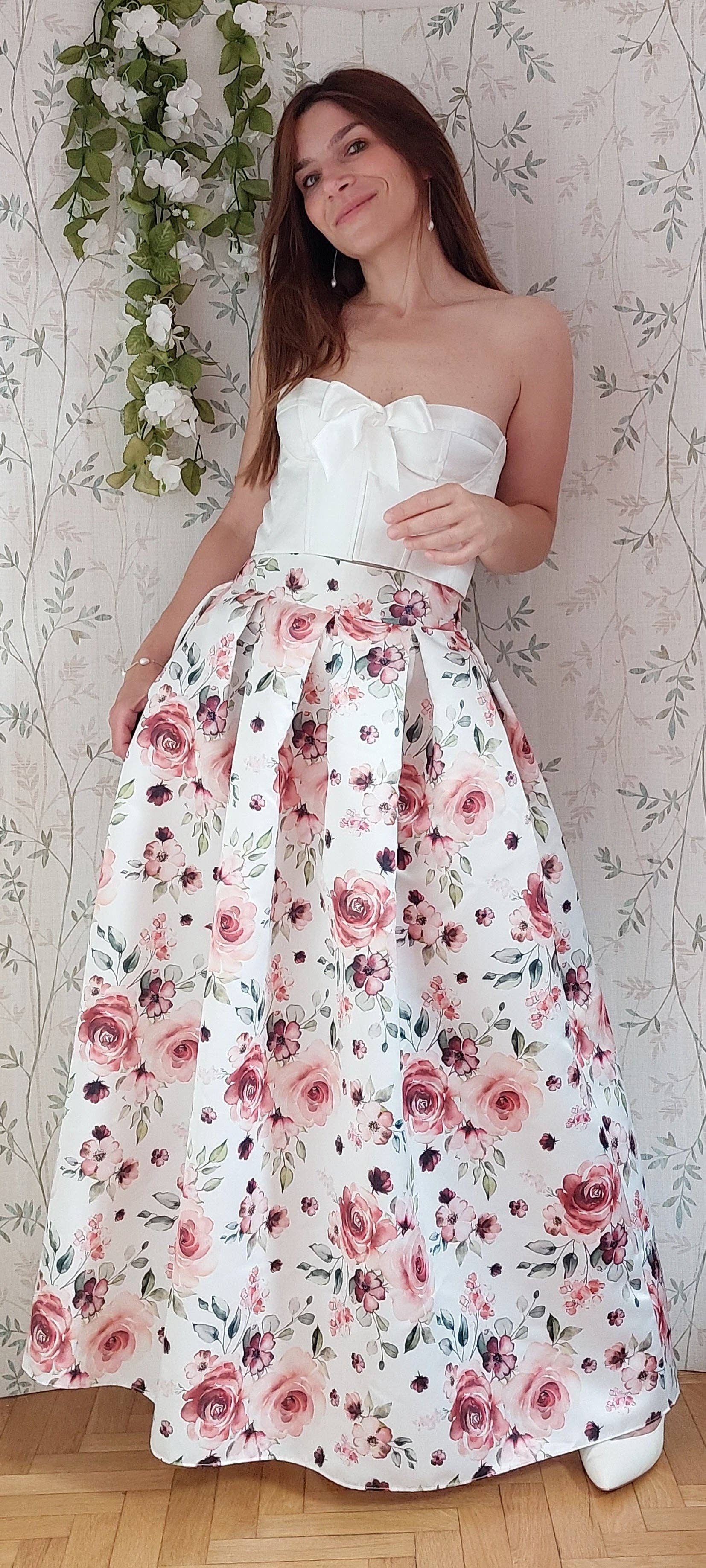 EgoChic Milano – Engroshandel Nederdel - Dame – Sabrina plisseret nederdel i 1950'ernes stil, „Rose fantasy“ (var. hvid base)2