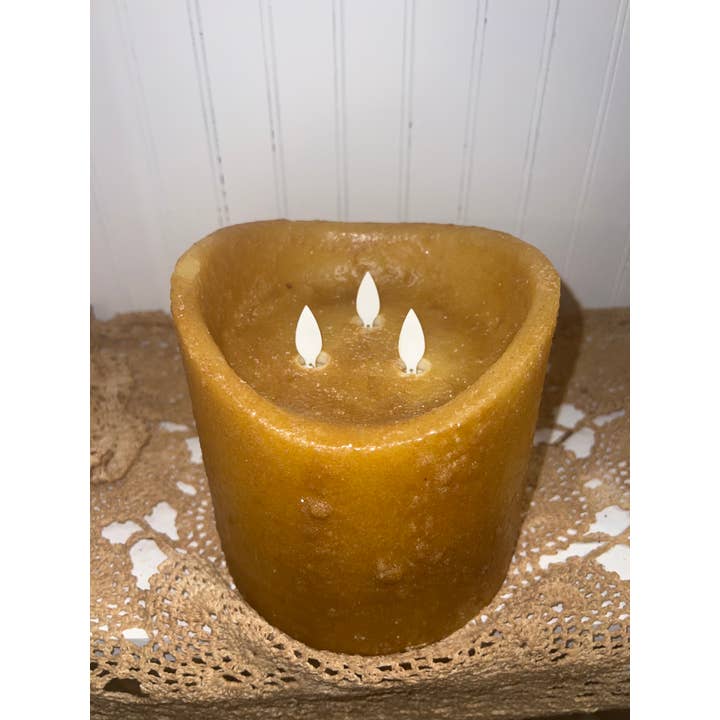 Raggedy Junction - Wholesale Flameless Candle - 6x6" Tri 3 wick Moving Flame Flameless Timer Pillar Candle