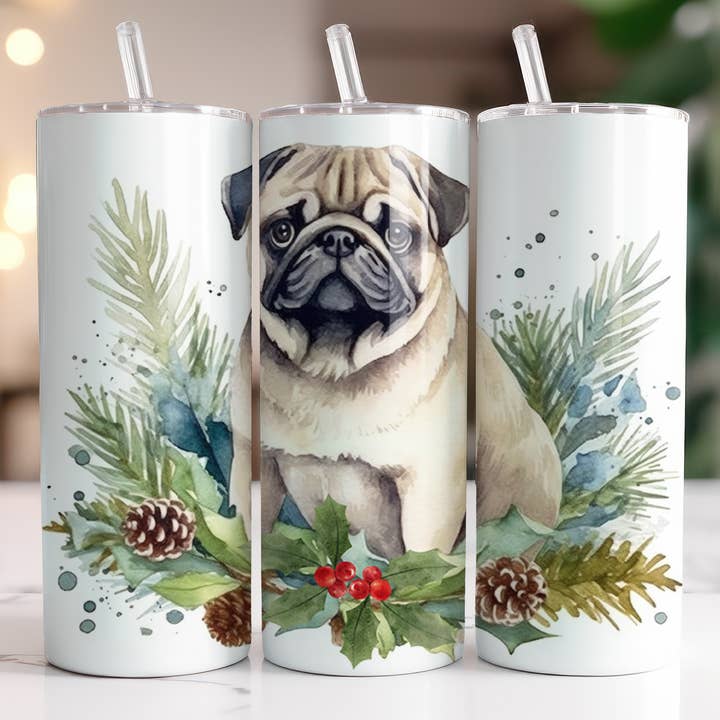 Pug Natal | Tumbler por atacado de Designs by Robyn