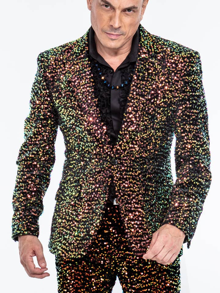 blazer à sequins homme, or/noir pour la vente par Angelino