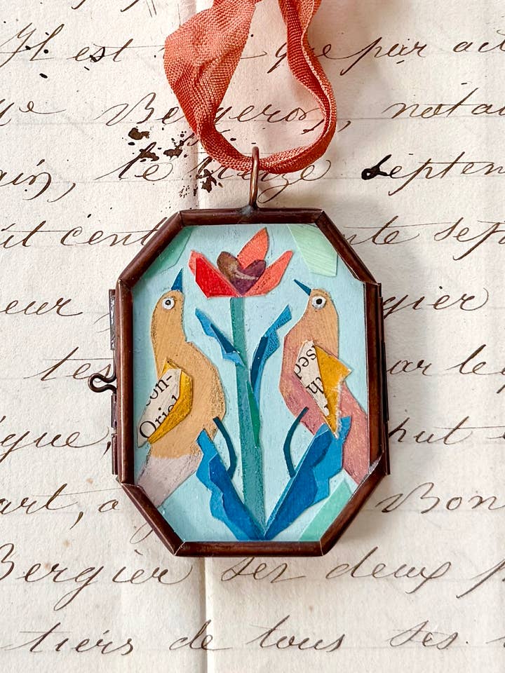 Love Birds ~ Art Locket Vintage Decor Handmade for wholesale by Maris Mirum