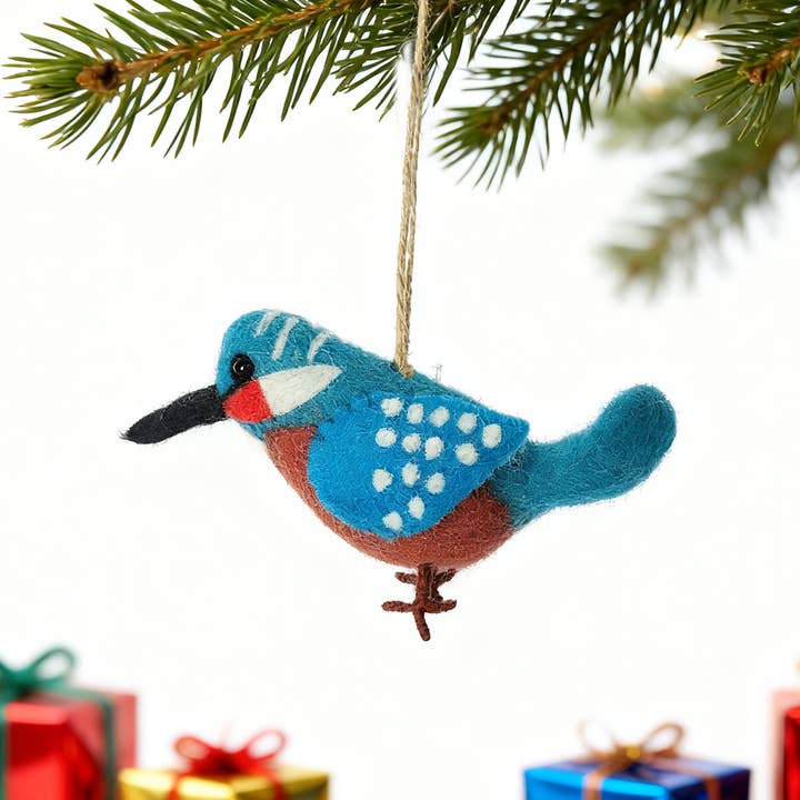 Handmade in Nepal Wool Felt Blue Bird Ornament for wholesale by Sparkle Being
