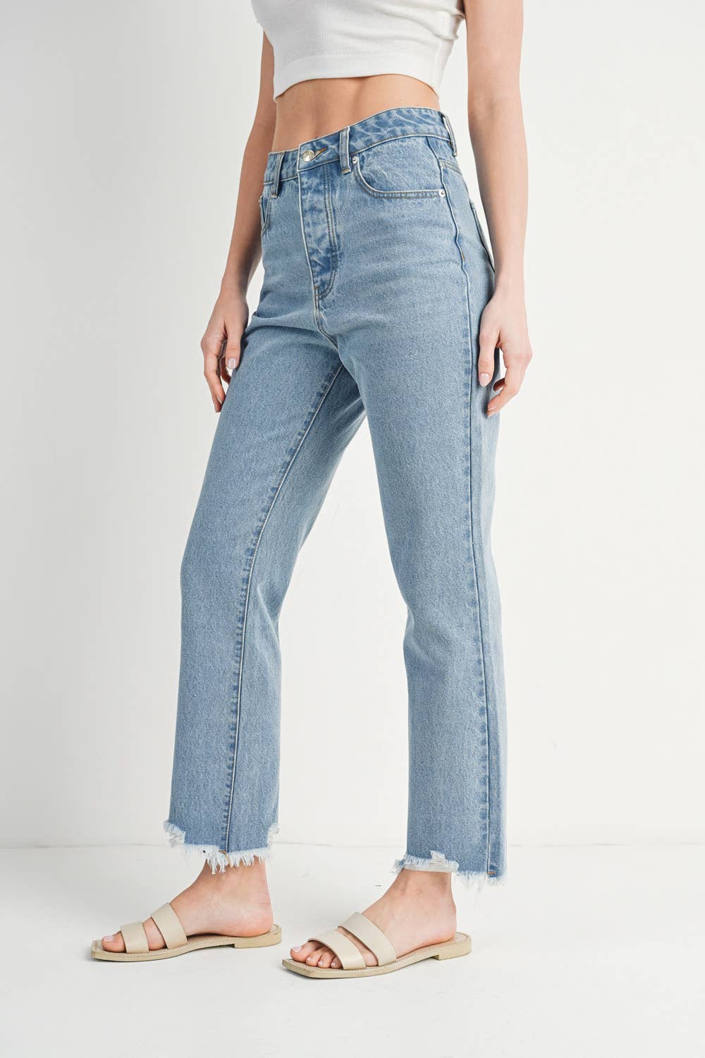 Bluivy - Wholesale Jeans - Women's - HIGH RISE STRAIGHT LEG DISTRESSED RAW HEM JEANS4