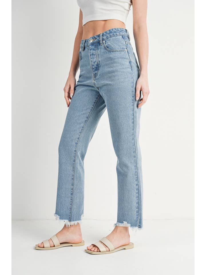 Bluivy - Wholesale Jeans - Women's - HIGH RISE STRAIGHT LEG DISTRESSED RAW HEM JEANS4